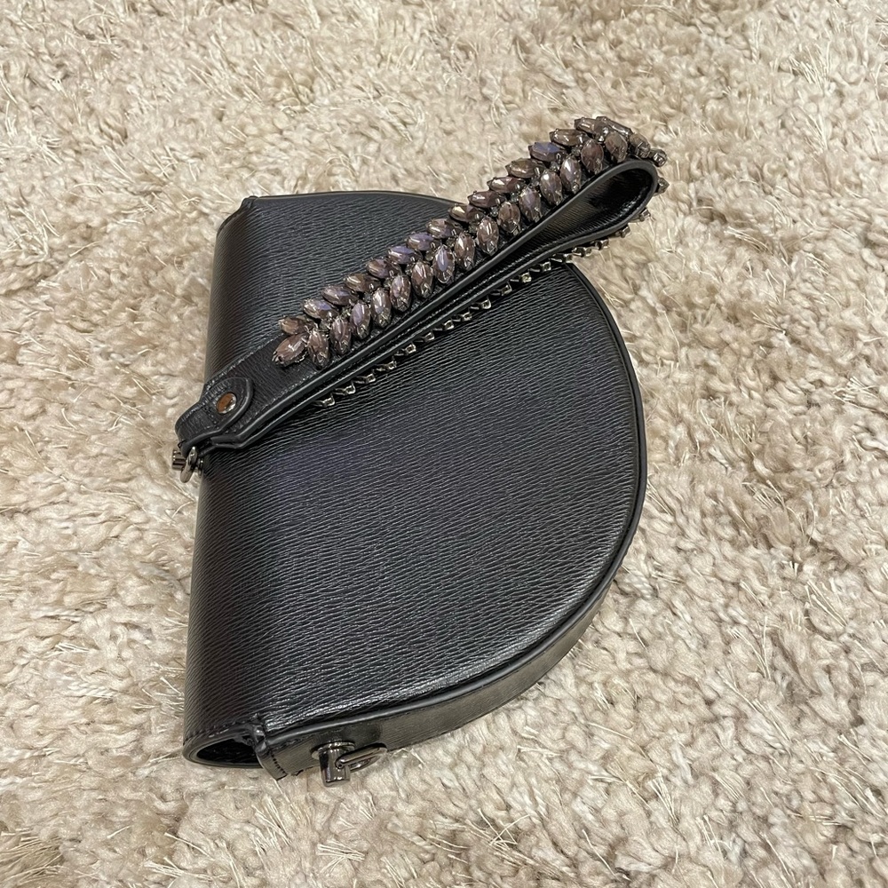 Black Vegan Leather Clutch / Wristlet with Rhinestone Strap
